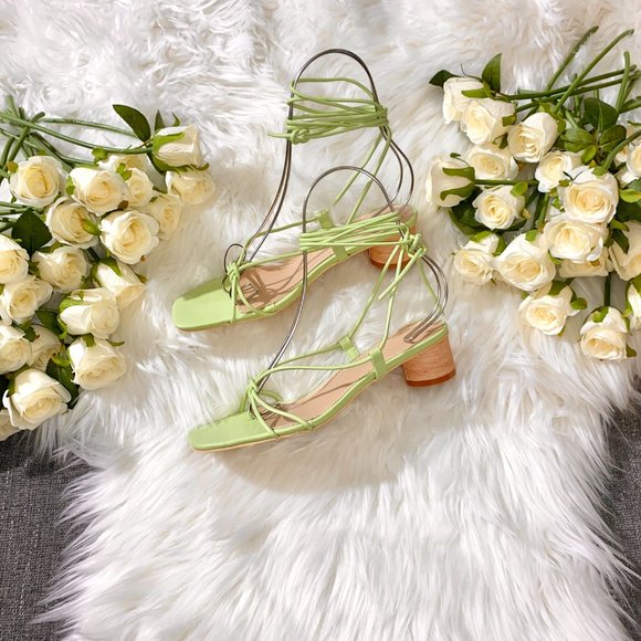 ZARA GREEN HEELED STRAPPY SANDALS - Picture 1 of 12